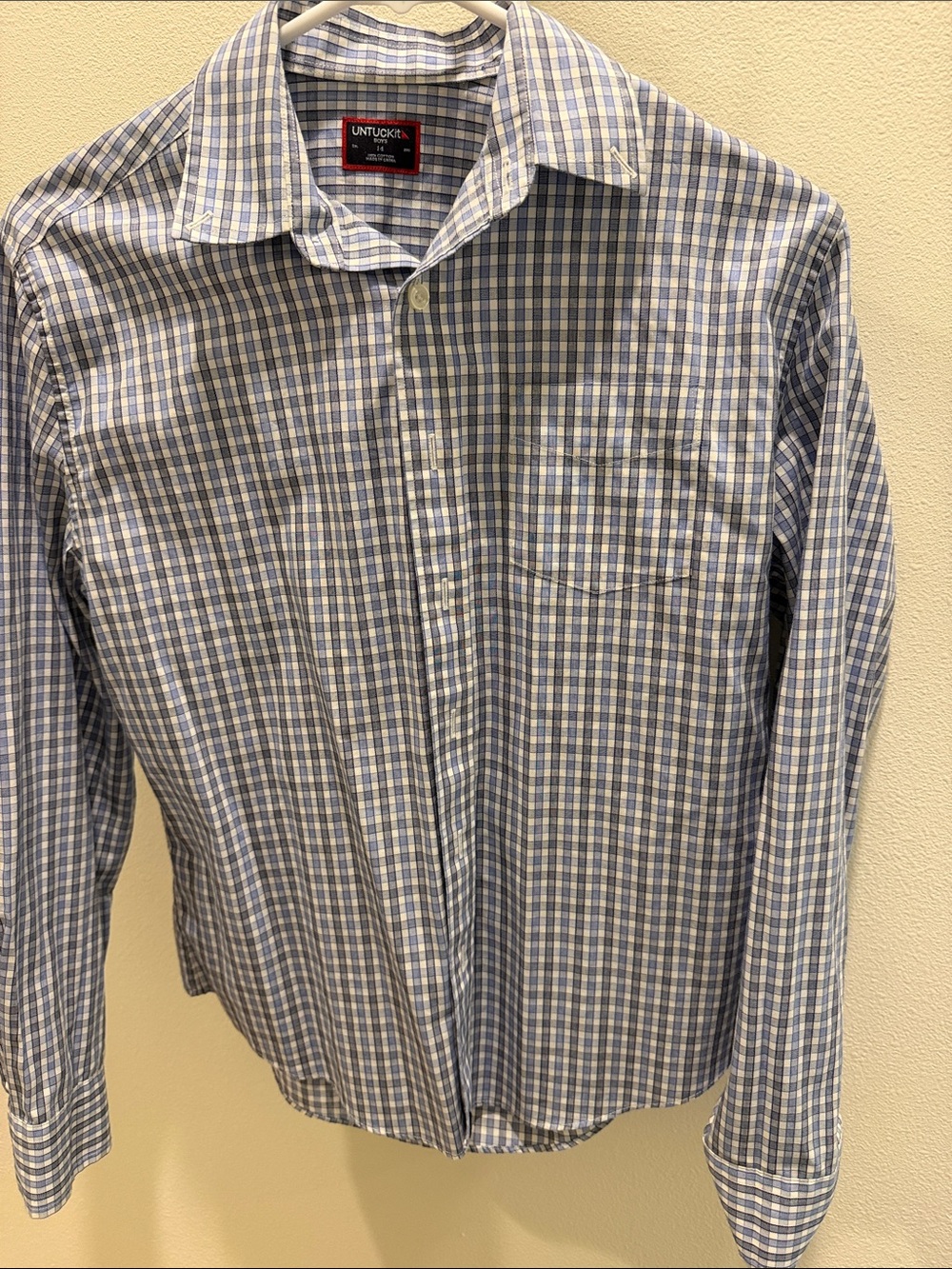 UNTUCKit Boys Blue and White Checked Long-Sleeve Dress Shirt